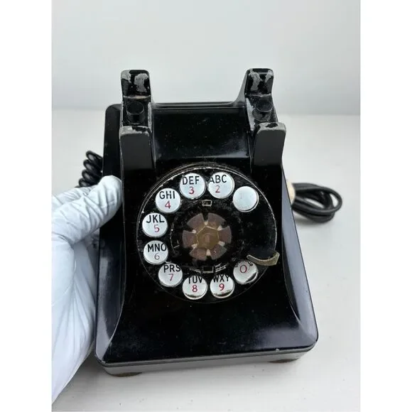 Vintage 1940s Western Electric FIW F1W Black Rotary Desktop Telephone Black USA - Picture 4 of 13